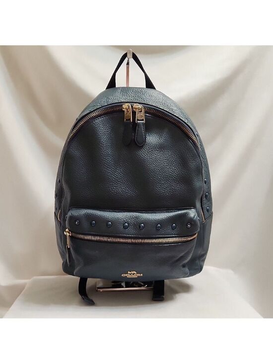 Coach Handbags - Coach Charlie Double Zipper Leather Backpack With Lacquer Rivets